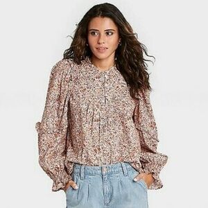 Universal Thread Mauve Floral Prairie Blouse SZ S